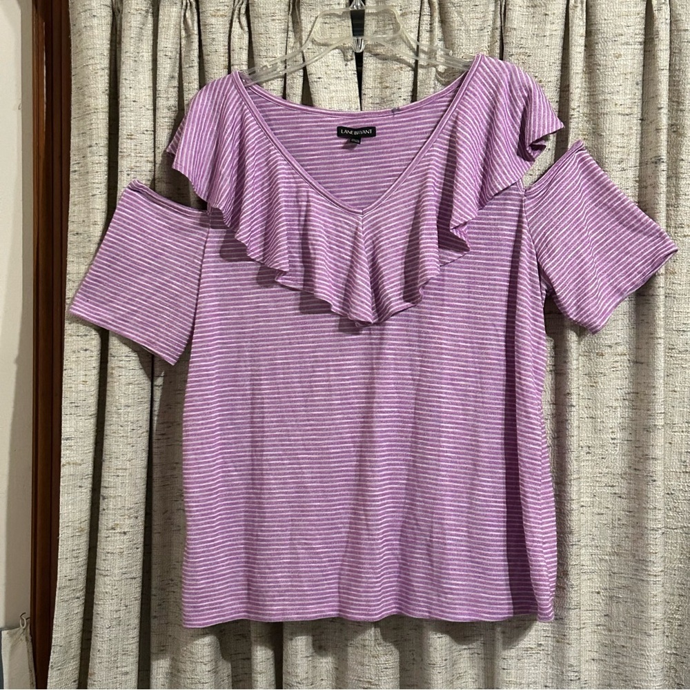 Lane Bryant Cold Shoulder Ruffle Stripe Top - 18/20